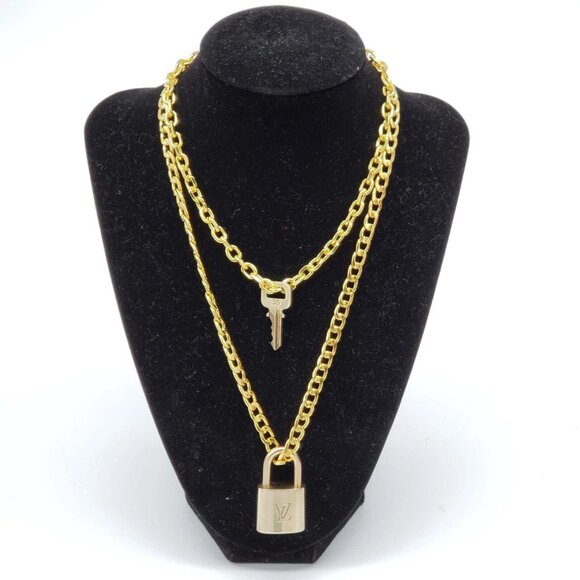 Authentic Louis Vuitton Lock & Key w/ 18k Gold Plated Chain Necklace - Picture 1 of 13